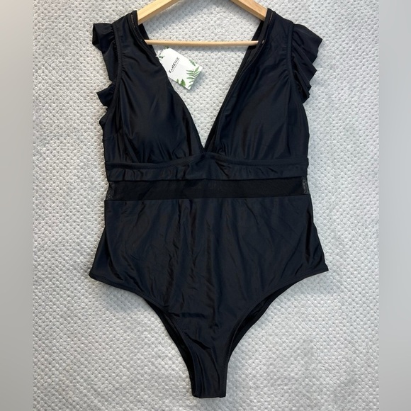 Women One Piece Swimsuit Tummy Control Bathing Suit Ruffled V Neck Swimwear - Picture 2 of 3